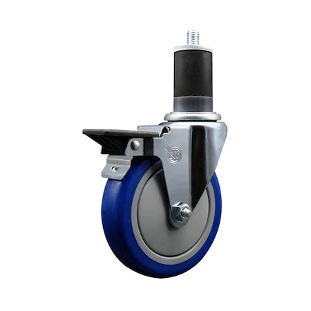 Service Caster 5'' Blue Poly Swivel 1-5/8'' Expanding Stem Caster with Brake SCC-EX20S514-PPUB-BLUE-PLB-158